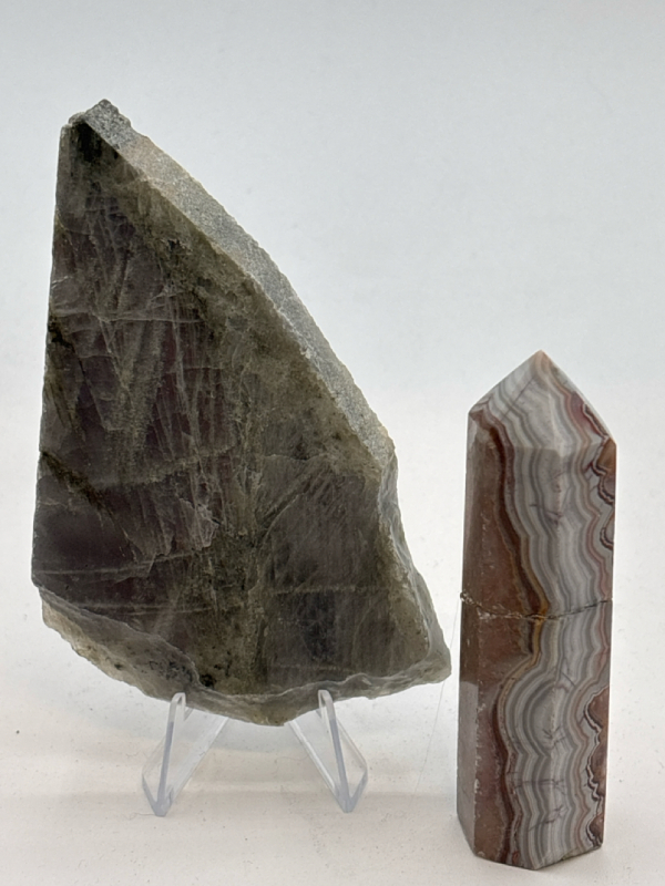 Large Sunset Labradorite Slab and Amethyst Tower with repair