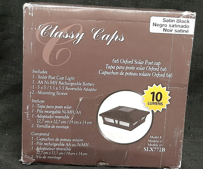 New in Box Satin Black 10 Lumens "Classy Caps" 6x6 Oxford Solar Post Cap