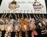 7 Pairs New Cat Dangle Earrings | Measures 2" Each