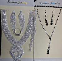 2 New Rhinestone Tassel Decor Necklace & Drop Earrings With Bracelet Set And Minimalist Jewellery Set | Bracelet and Ring size are Adjustable | Neckpiece comes in 6" &7" Length with extra long extension