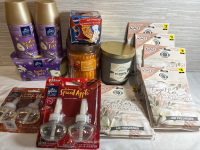 15+ New Air Freshner and Scented Candles Lot include Autumn Spiced Apple and Fireside Glow Refills| Sweet Floral Vanilla Air Freshners| Assorted Candles and Sparkling Pear Spray Refill