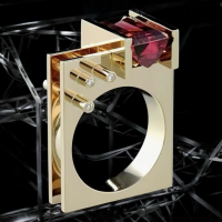 Unique Creative Rose Red Crystal Style Square Hollow Ring Size 8 Cear Stones On Side Shank