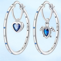Original 925 Sterling Silver Turtle / Heart Asymmetrical Hoop Earrings CZ<br/>1.4 Inch Drop Stamped