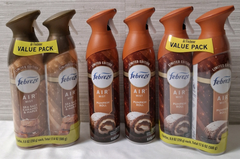 6 New Febreze Air Freshers | Caramel & Pumpkin Roll Air Mists | 250g Each