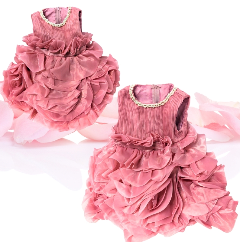 TOO CUTE!! 2 New Big & Little Sister (See Desc For Size Info) Handmade Ruffled Flower Girl Party Dresses - Faux Pearl Collar, Soft Inner Lining, Zipper & Oversized Bow at Back