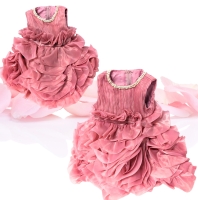 TOO CUTE!! 2 New Big & Little Sister (See Desc For Size Info) Handmade Ruffled Flower Girl Party Dresses - Faux Pearl Collar, Soft Inner Lining, Zipper & Oversized Bow at Back