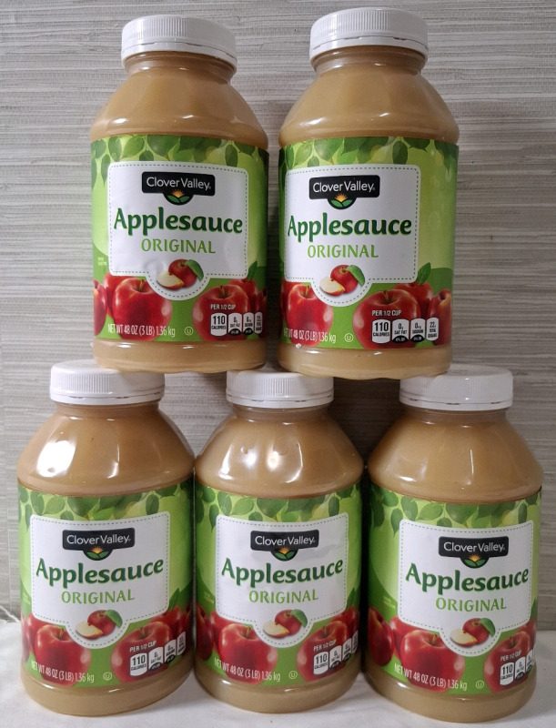 5 New Clover Valley Applesauce Bottles | Net WT 1.36Kg | BB 06/28/2026