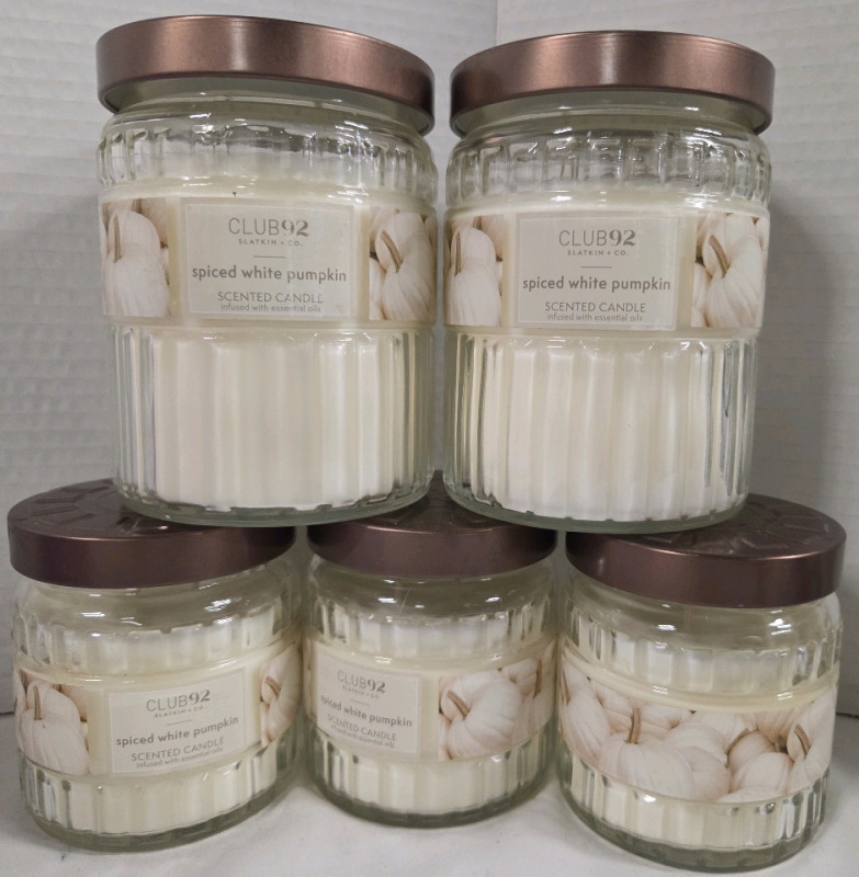 5 New | Spiced White Pumpkin Candles | (3) 227g 2 Wick Candles & (2) 510g 2 Wick Candles