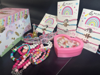 25+ New Kids Assorted Jewellery with Big Jewellery Box (7" length) | Bracelets and Finger Rings are Adjustable