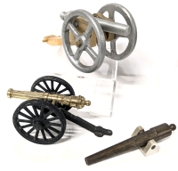 3 Vintage Miniature Cannons : Signed Handmade Wood & Aluminum, Cast Metal With Gilded Cannon, Signed Brass Machined Cannon - Up to 10.5" Long