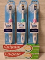 New Mouth Health Bundle: 3 Oral-B 3D White Battery Toothbrushes & 2 Colgate Total Toothpaste 5.1oz each