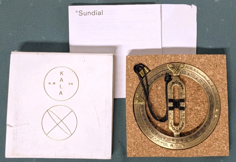 Beautiful KALA Spain Brass Pocket Sundial With Original Box And Instructions - 2.4" Diameter