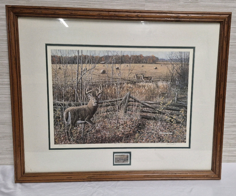 1995 Framed Print "Sensing Danger" by Paul Rankin with Stamp Signed & #'ed 2191/4950