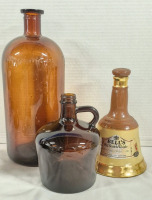 3 Vintage Collectible Bottles Amber Glass & Bell's Old Scotch Whiskey Bottle Wade