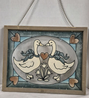 Vintage Framed Painted Glass Window Suncatcher 20 by 15.75"
