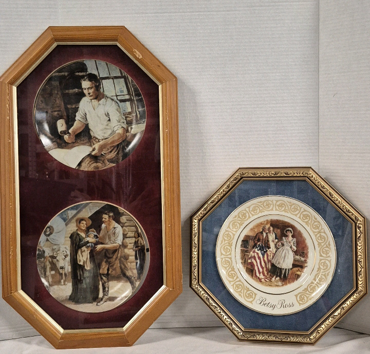 3 Framed Collectible Plates - Betsy Ross & John Deere