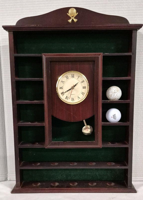 Golf Ball Display & Wall Clock - Working 14 by 19.75"