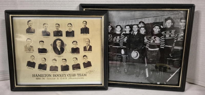 Two (2) Framed Prints - 1933-34 Hamilton Tigers Hockey Club Team Senior A. O.H.A. Champions
