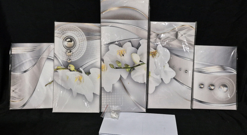 New 5 Canvas Wrapped Floral Pearl Orchid Pictures 8" Wide & 20, 16 & 12" Tall