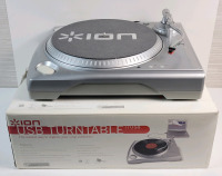 ION Plug & Play USB Turntable w/33 ⅓ and 45rpm Settings . Tested Powers Up , Platter Rotates . Not Tested Beyond Power Up