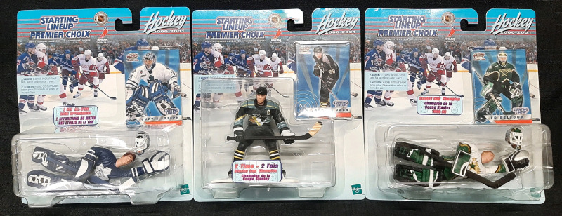 3 2000 NHL Hockey Starting Lineup Figures | Includes Maple Leafs Curtis Joseph, Penguins Jaromir Jagr & Stars Ed Belfour | Jagr Figure is 4" Tall, While Joseph & Belfour Figures are 6" Long