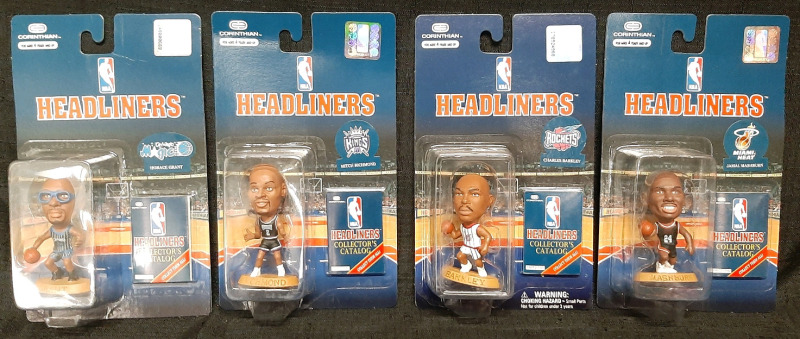 4 Vintage 1996 NBA Basketball Corinthian Headliners Figures l Includes Orlando Horace Grant, Kinfs Mitch Richmond, Rockets Charles Barkley & Heat Jamal Mashburn | All Figures are Roughly 3" Tall