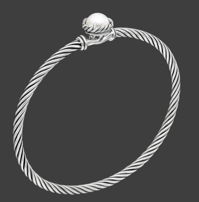 David Yurman Signed Cultured Fresh Water Pearl Chatelaine Collection Bracelet <br/>Size small 3mm cable<br/>Sterling Hook clasp