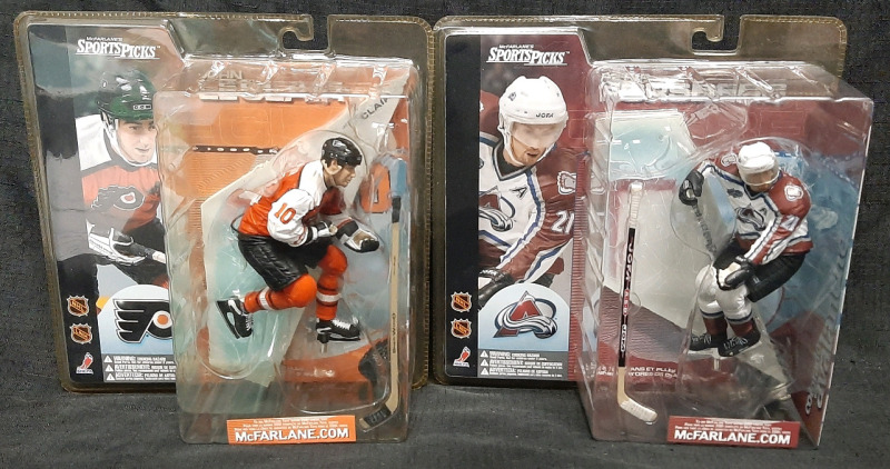 2 2001 NHL Hockey Mcfarlane's SportsPicks Figures | Includes Flyers John LeClair & Avalanche Peter Forsberg | Both Figures are Roughly 5" Tall