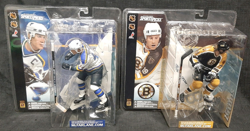 2 2001 NHL Hockey Mcfarlane's SportsPicks Figures | Includes Blues Chris Pronger & Bruins Joe Thornton | Both Figures are Roughly 5&frac12;" Tall