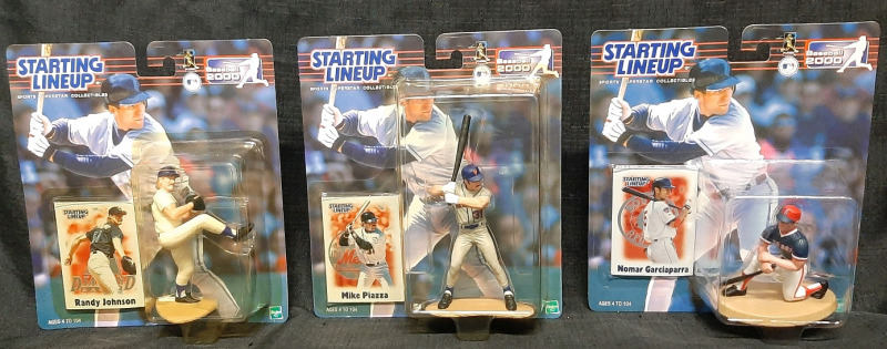 3 2000 MLB Baseball Starting Lineup Figures | Includes Diamondbacks Randy Johnson, Mets Mike Piazza & Red Sox Nomar Garciaparra | Figures are Roughly 5"