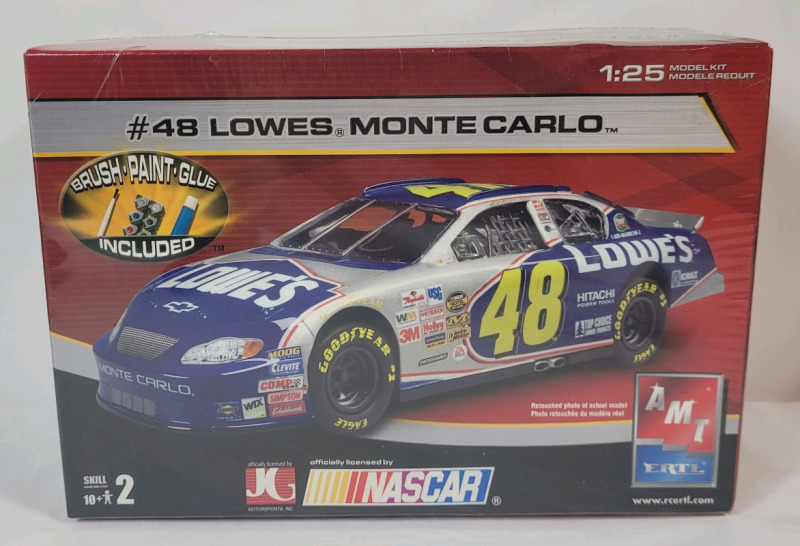 2004 AMT NASCAR #48 Jimmie Johnson Lowes Monte Carlo Model Kit - Paint , Brush & Glue Included . Sealed , 1:25 Scale
