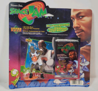 1996 Upper Deck Space Jam Michael Jordan 8 Trading Card Pack w/MJ Figure & Commemorative Card . Sealed on Card Back (blister pack)