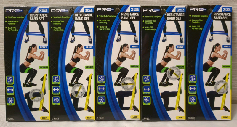 5 New Pro Strength Resistance Band Set of 3
