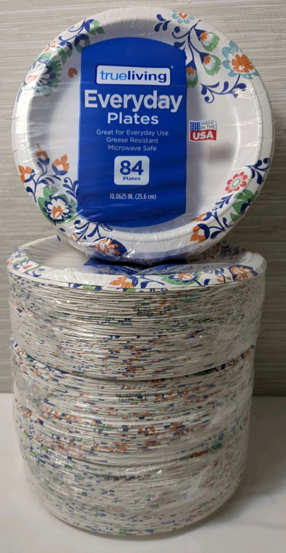 4 New True Living Disposable Plates, 10 inch diameter, 84 per pack!