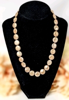 Gorgeous Vintage Tied Champagne Coin Pearl Necklace With Stamped 14K JS Oval Filigree Box Clasp - 18" Long