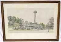 Vintage 1996 Signed Framed Print "Victoria Park With Skylon Tower - Niagara Falls" by Maria - 22" &times; 16" Possibly Hand-Coloured (See Pics)