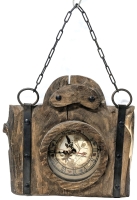 Neat Vintage Signed Handmade Porthole-Style Wood Wall Clock With Dried Pressed Flowers & 4-Leaf Clover - 14" &times; 14.75" Excluding Chain (As-Is, Currently Non-Functioning)