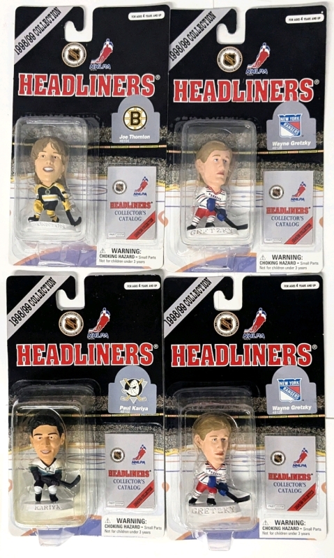 4 Vintage 1998/99 NHL / NHLPA Hockey Headliners : Wayne Gretzky &times;2, Paul Kariya, Joe Thornton
