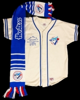 Vintage MLB Baseball TORONTO BLUE JAYS Roots XXL Athletics Canada 100% Cotton Jersey Size Large Embroidered Logo & Vintage Hostess Blue Jays Scarf 47" Long Excl Trim