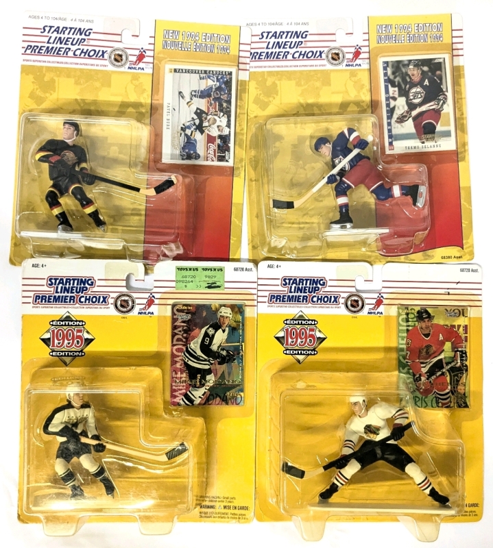 4 Vintage 1994-95 Kenner NHL NHLPA Hockey Starting Lineup : Pavel Bure, Mike Modano, Chris Chelios, Teemu Selane