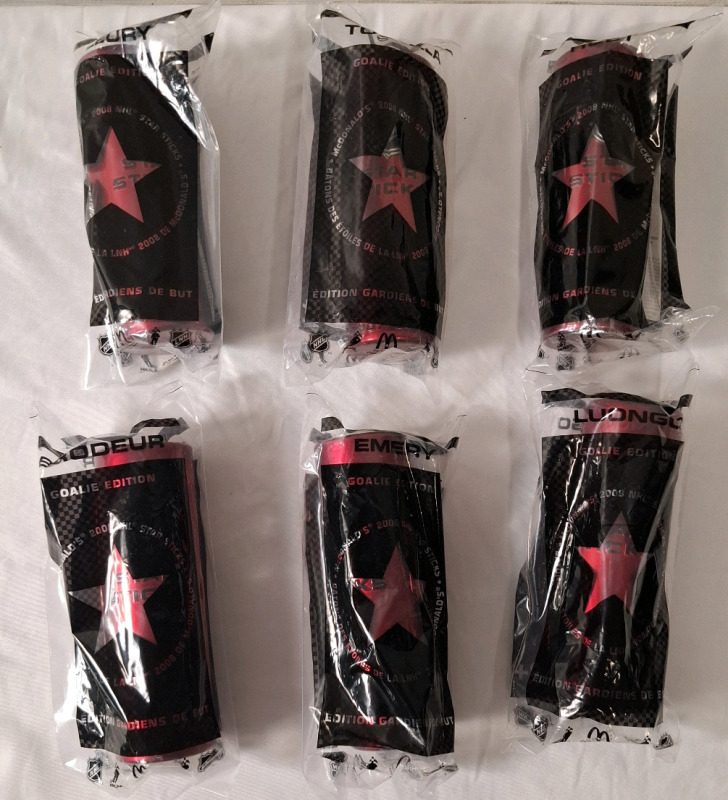 6 2008 McDonald's NHL Star Stick Goalie Edition | Comes in Metal Containers (Sealed) | Packet Heights- 6.5"