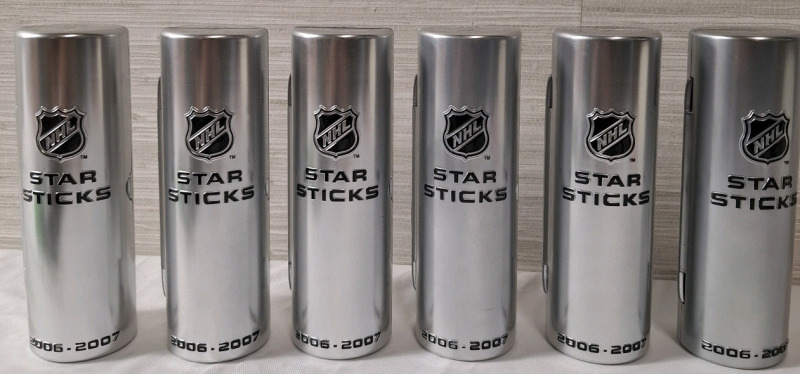 6 2006-07 McDonald's NHL Star Sticks | Comes in Metal Containers | Packet Heights- 6.5"
