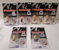 6 Vintage 1998/99 NHL Hockey Headliners : Eric Lindros &times;2, John LeClair, Steve Yzerman, Joe Thornton & Grant Fuhr&lrm; | &lrm;In excellent, as-new condition | Healiner Heights- 3" approx.
