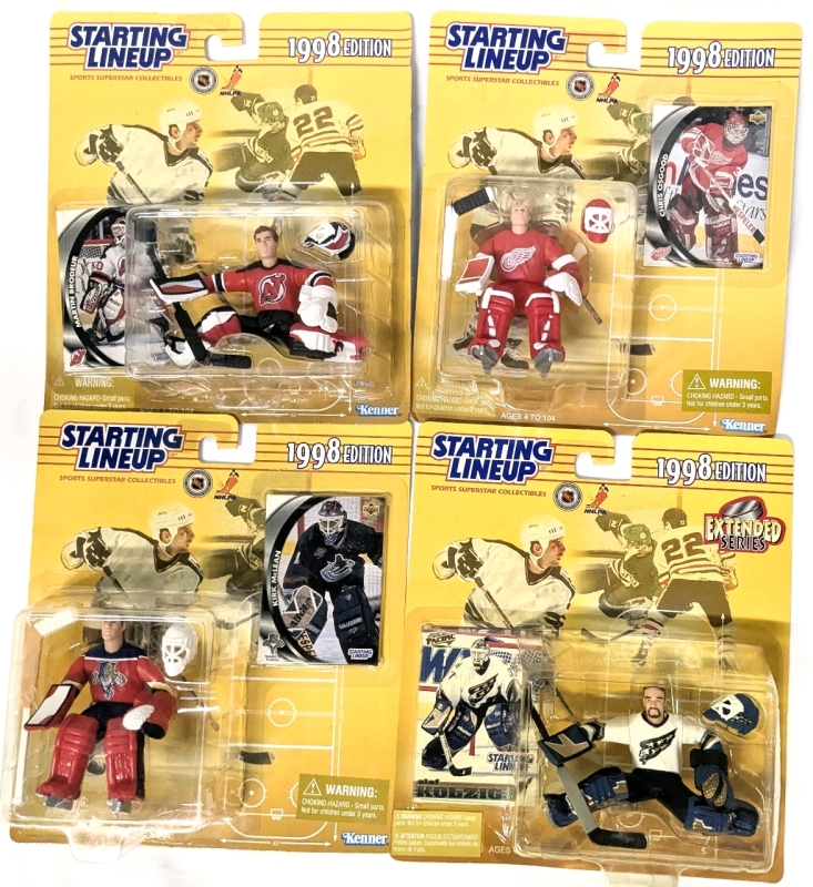 4 Vintage 1998 Kenner NHL NHLPA Hockey Starting Lineup : Martin Brodeur, Chris Osgood, Kirk McLean, Olaf Kolzig