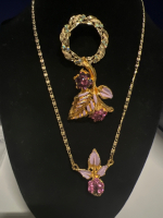 Gerry&rsquo;s Signed Vintage Brooch Lilac enamel Rhinestone Set.