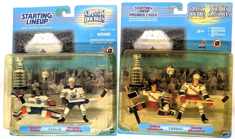2 Vintage 1999-2009 Kenner NHL NHLPA Hockey Starting Lineup Winning Pairs Classic Doubles : Grant Fuhr & Wayne Gretzky, Mike Richter & Mark Messier