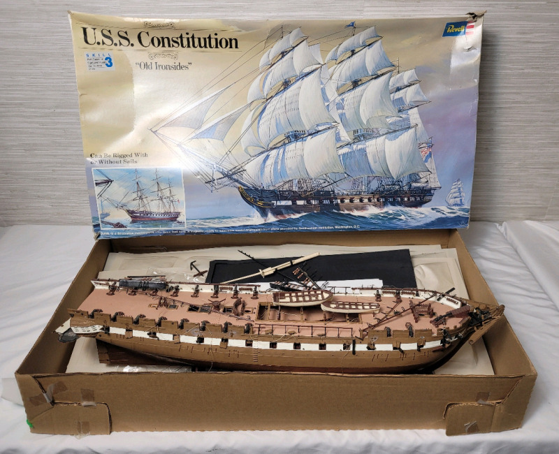 1976 Revell U.S.S. Constitution " Old Ironsides " Model Kit . Model Has Been Started .