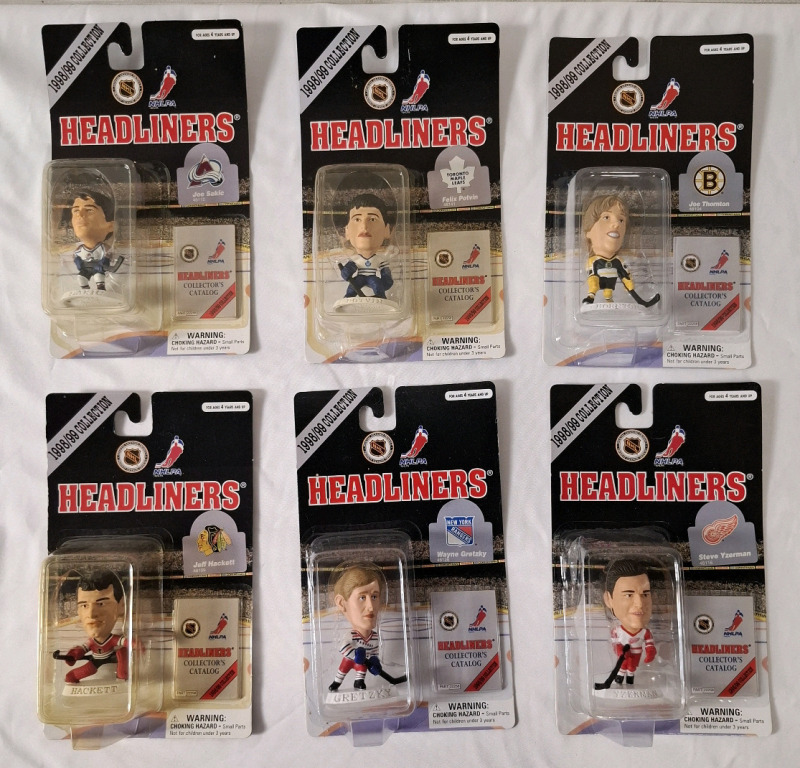 6 Vintage 1998/99 NHLPa Hockey Headliners | &lrm;In excellent, as-new condition | Healiner Heights- 3" approx.