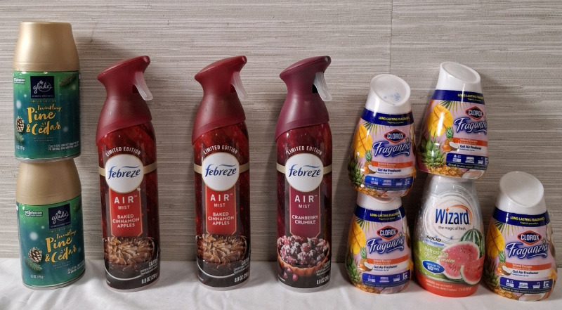 10 New Assorted Air Freshers | Brands- Sc Johnson, Febreze, Clorox & Wizard | Tallest Measures Weights - 250g