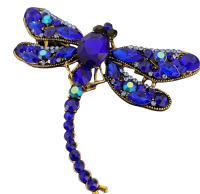 Sparkling Dragonfly Brooch with Royal Blue and AB Green Rhinestones<br/>Statement size Approximately 3.5 x 3 inch